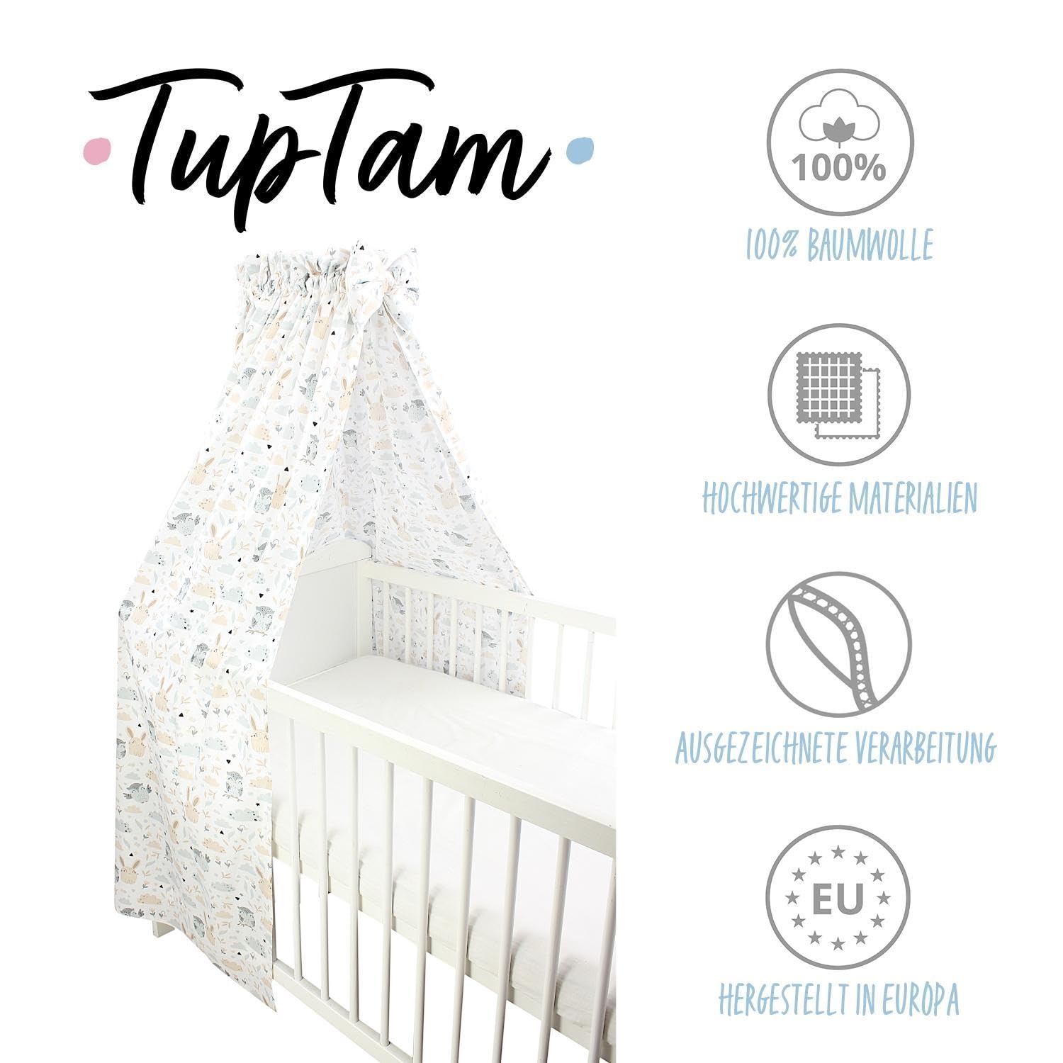 TupTam Ciel de Lit pour Bébé avec Un Nœud, Lapin/Chouette, env. 160x240 cm
