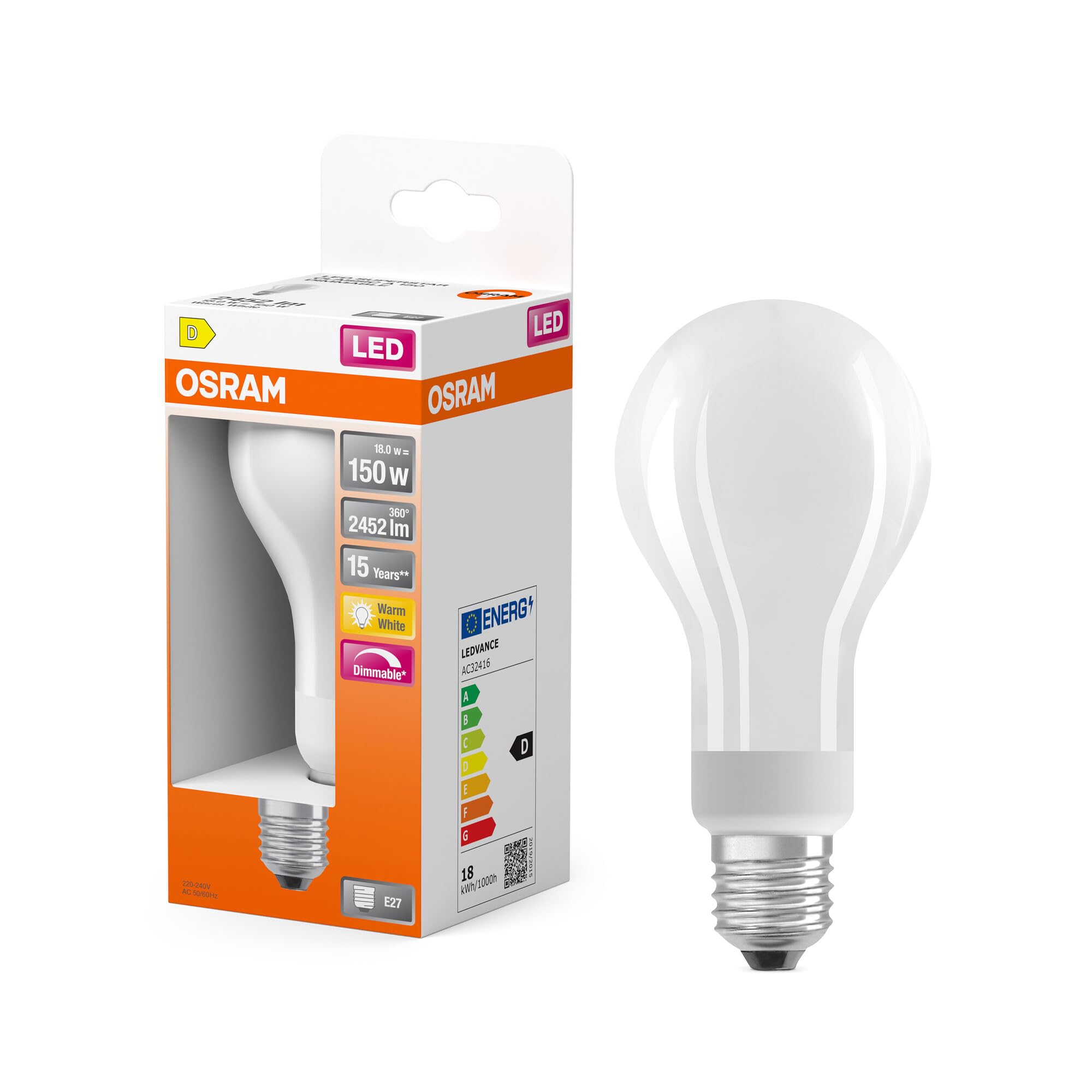 OSRAM LED lamp | Base: E27 | Warm White | 2700 K | 21 W | Replacement for 150W | LED Superstar Classic A