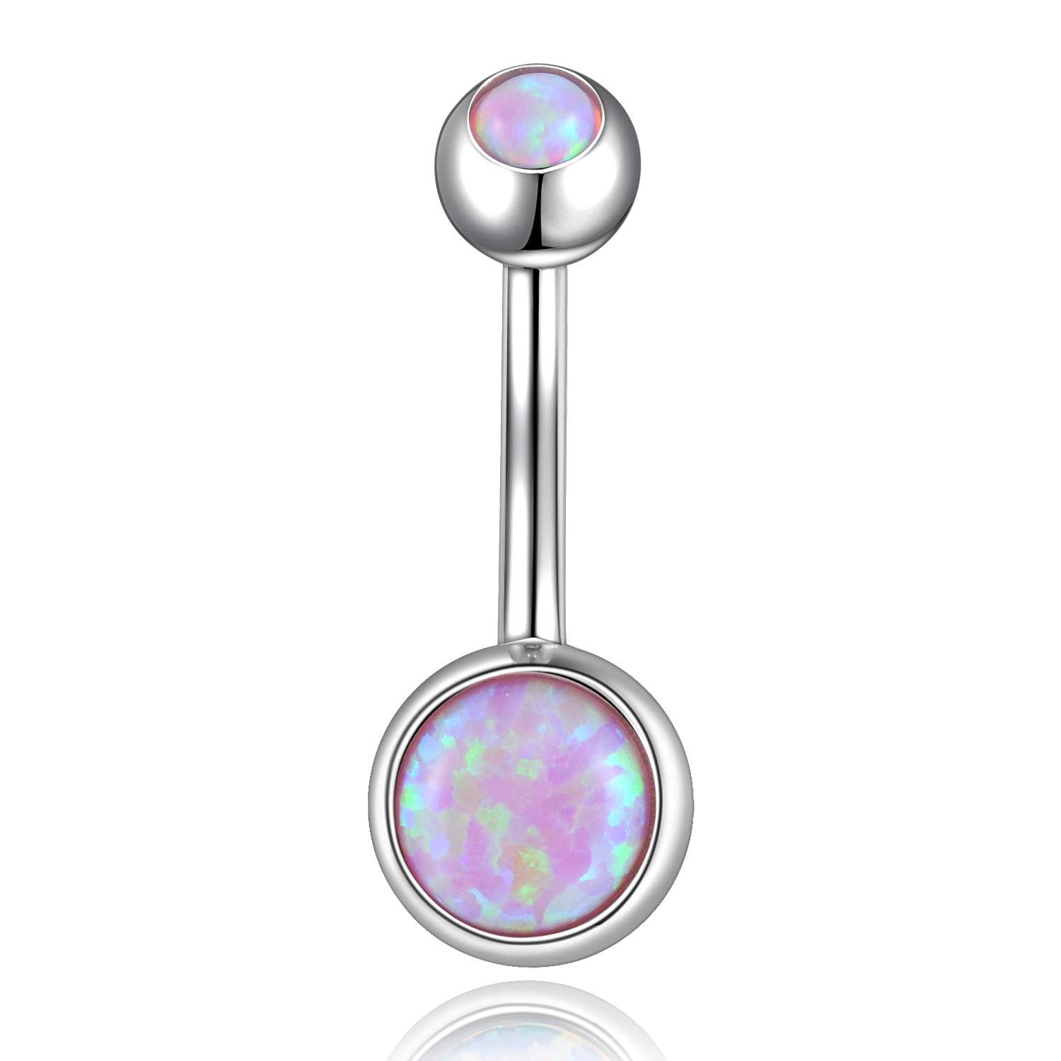 Lantine14 g Genuine Opal Belly Button Piercing Surgical Steel Internal Thread Piercing Belly Button 10 mm Opal Navel Rings for Women