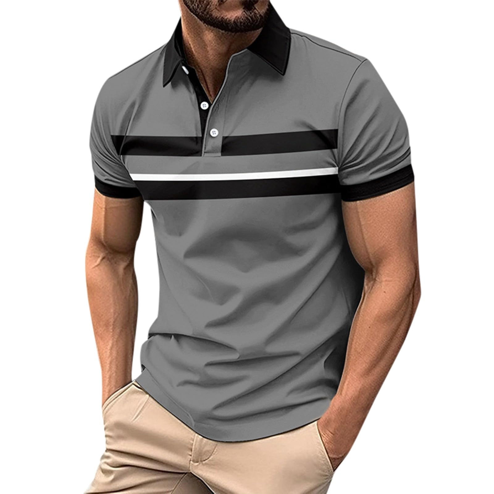 Men's Polos Golf Printed Polo Shirt for Men Casual Elastic T-Shirt Soft Tee Polo Tops Outdoor Sports Athletic Tennis Performance Breathable T-Shirt for Golf Tennis Work Golf Clothing for Men Tshirts