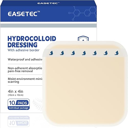 Vendaje y vendaje hidrocoloide grande para heridas, paquete de 10 paquetes de 4 x 4 pulgadas, borde delgado autoadhesivo, resistente al agua, para