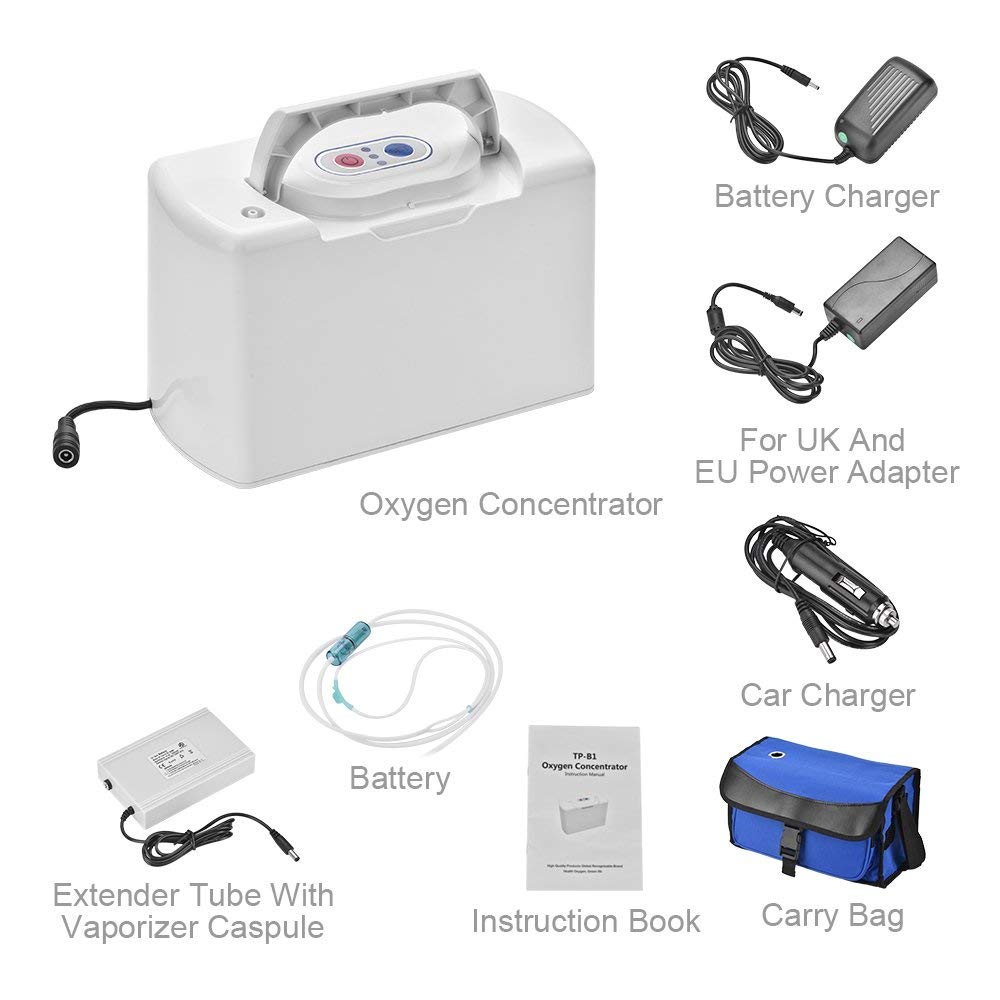 HY Portable Oxygen Concentrator Generator 3L/min 30% Purity Oxygen Machine, Air Purifier with Rechargeable Battery for Auto/Car/Home/Travel -AC 220V~240V (F)