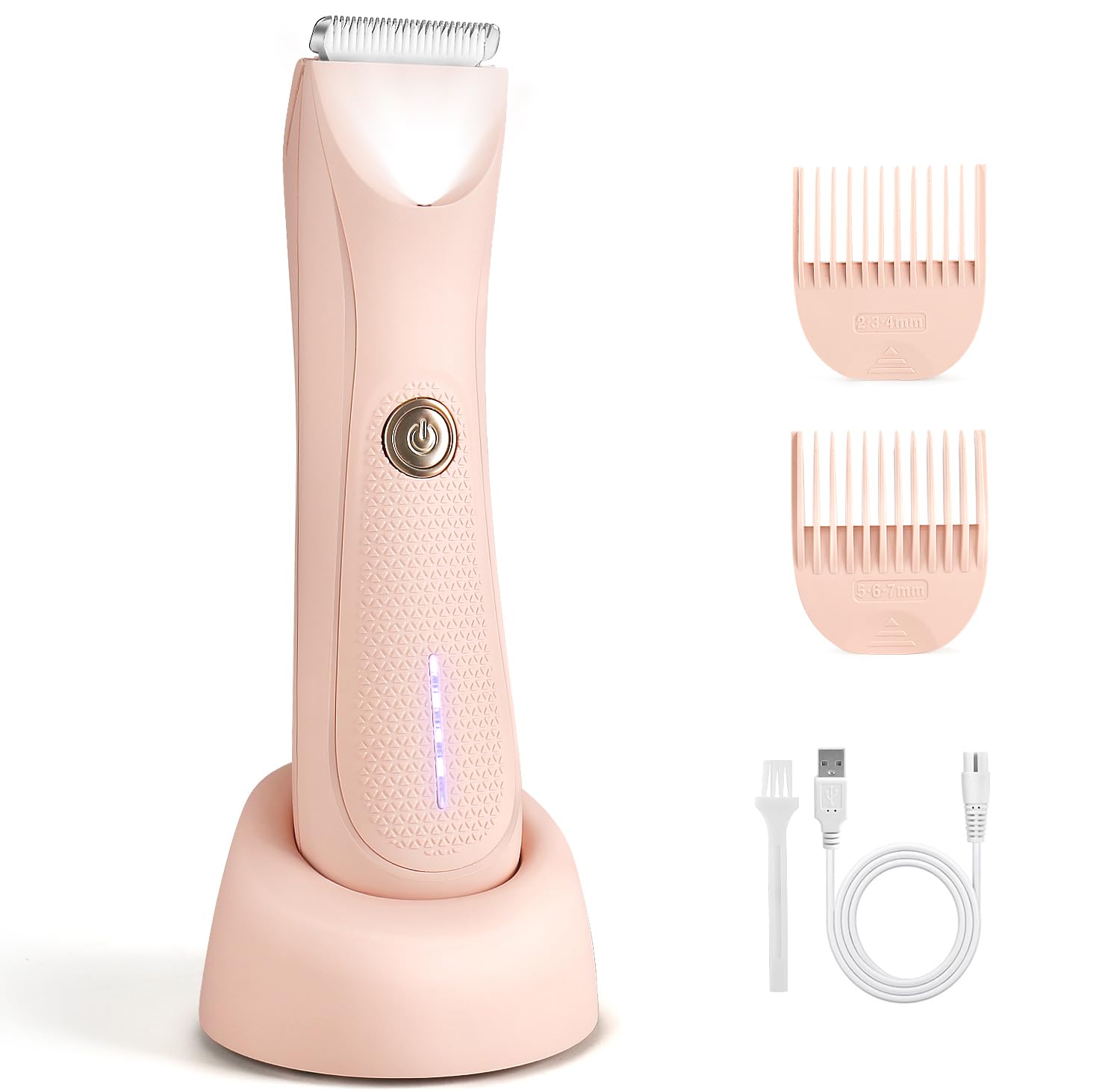 Bikini Trimmer for Women with LED Light and IPX7 Waterproof Dual Charging, Skin-Safe Cordless Pubic Hair Shaver with Battery Indicator Pink