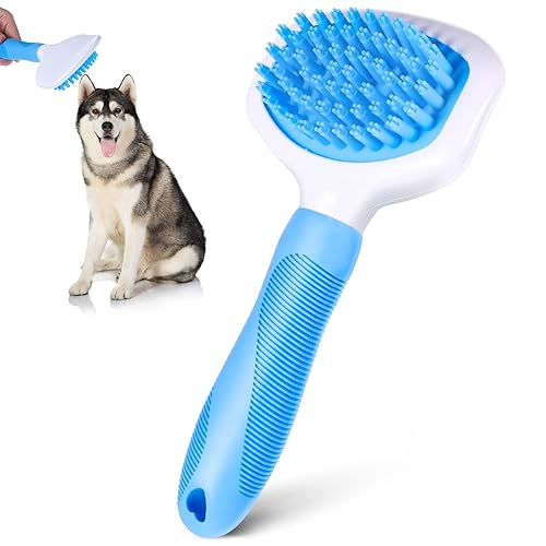 Kacctyen Cepillo de silicona para baño y aseo para perros con mango para cabello corto y largo para mascotas y masajes