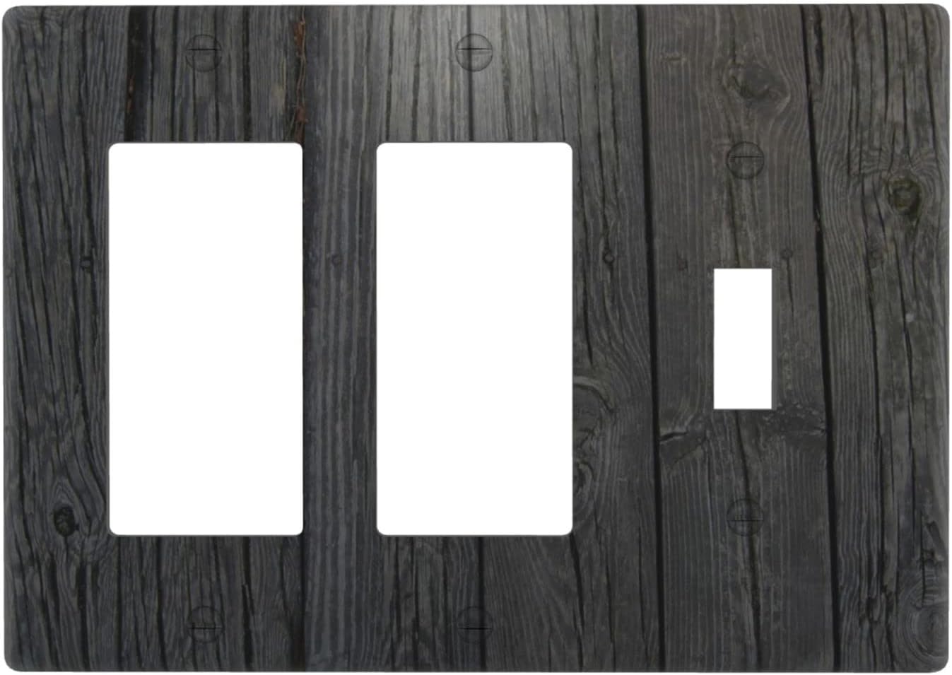 Grey Vintage Wood Pattern 2 Rocker 1 Toggle Light Switch Cover Wall Plate Triple Gang 3 Decorative Decora Outlet Combo for Kitchen Room Farmhouse Home Bedroom Bathroom Decor Unique Accessories Design