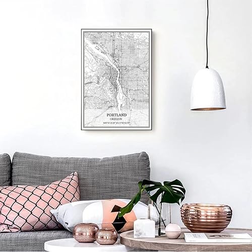 Miniatura 2 de TANOKCRS Portland Oregon USA America Map Wall Art Póster impreso en lienzo sin marco moderno mapa blanco y negro regalo regalo decoración del hogar