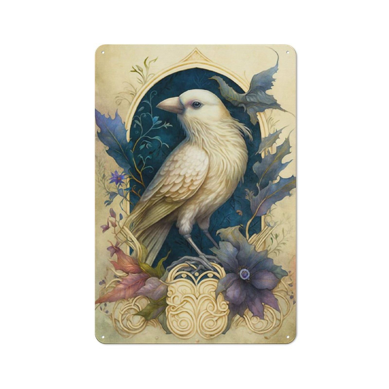 Junmoney The White Bird 30X20cm Rustic Metal Sign With For Hobby Room Or Studio, Metal Sign Decor For Hobby Rooms And Studios