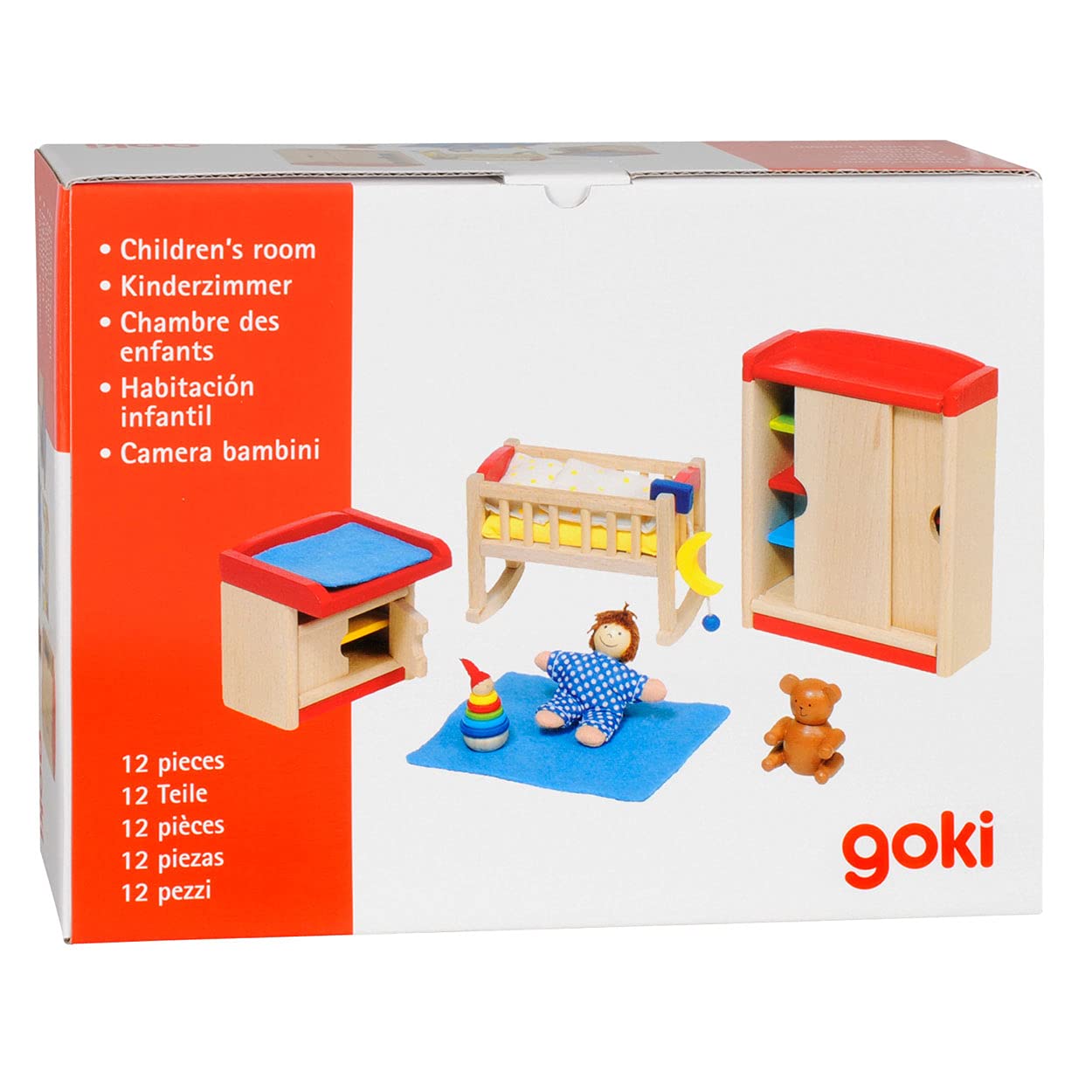 Puppenmöbel Kinderzimmer: Schrank H= 13 cm, Buchenholz, 12 Teile, per Set
