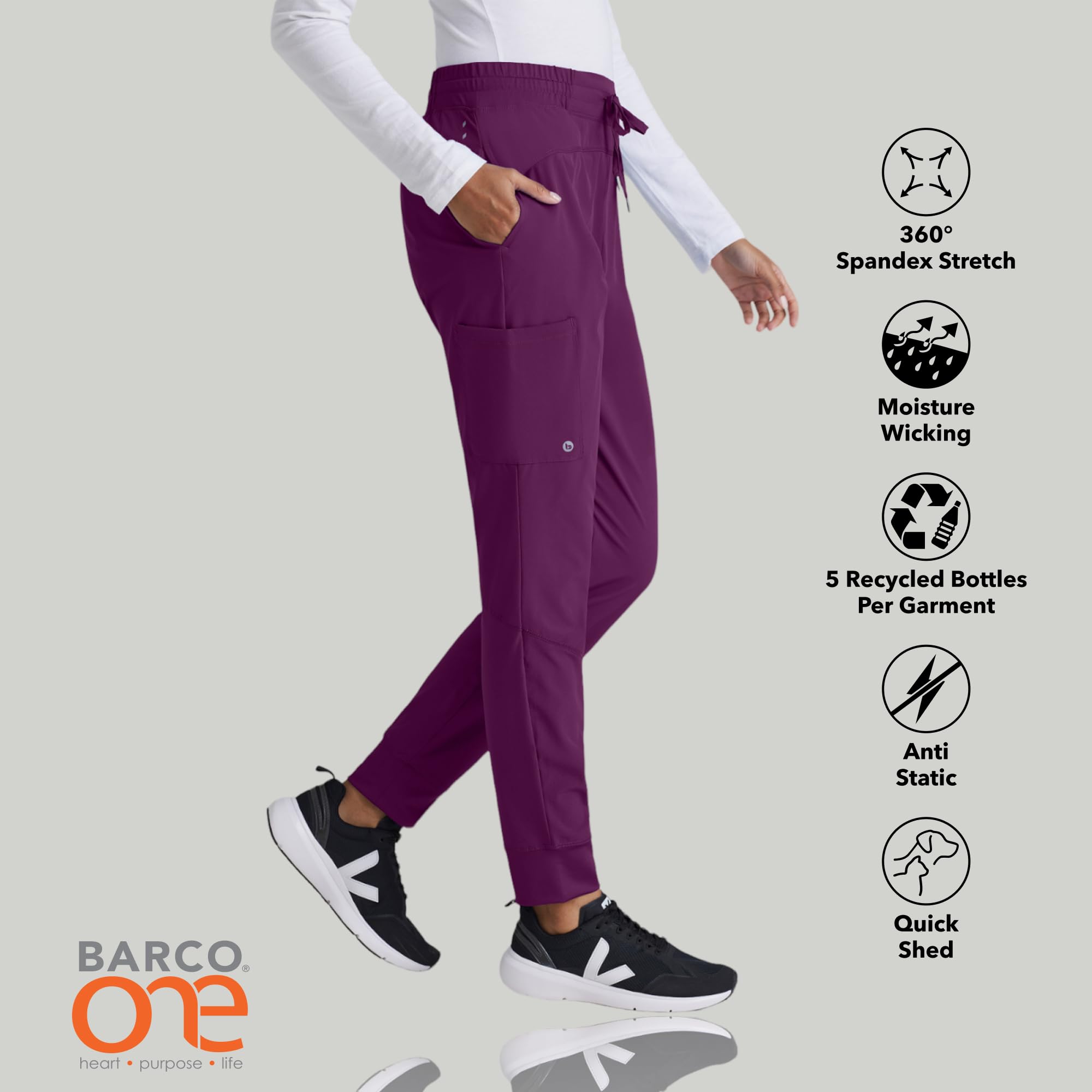 BARCO One Boost Scrub Jogger da donna – Yoga Style Medical Jogger, vita media, 4-Way Stretch Scrub Pant, vino, XX-Large Più