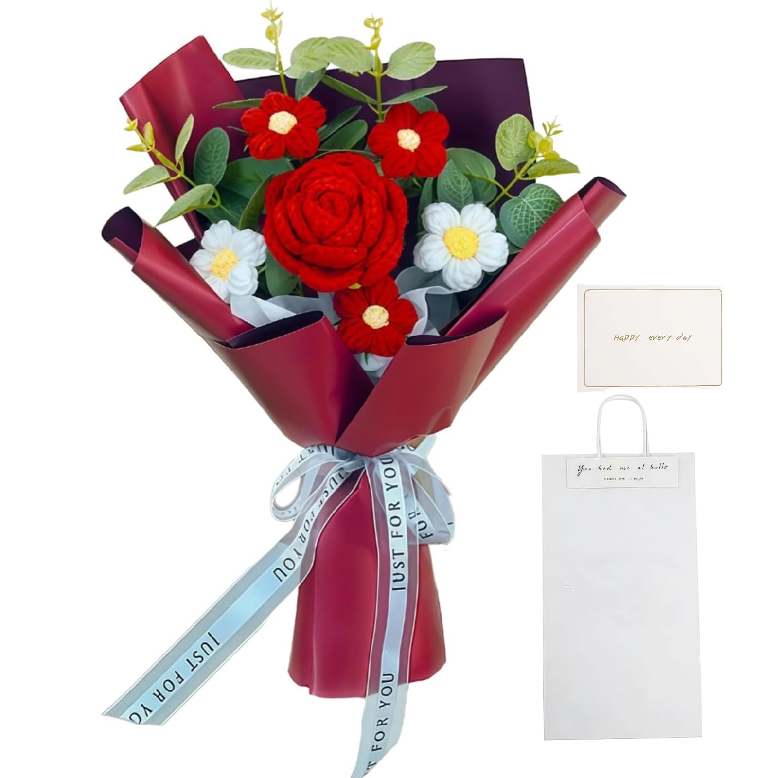 BAGUBDR Crochet Flowers,Crochet Flower Bouquet,Knitted Flowers,Suitable, Birthday Gifts, Home and Office Decorations