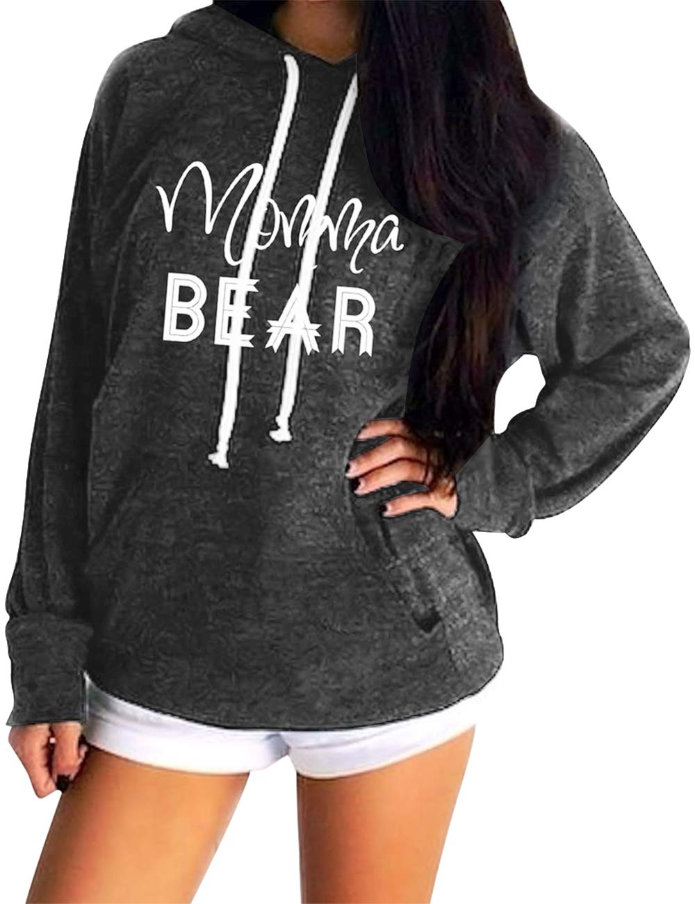 MuicyWomens Hoodies Mama Bear Shirt Casual Long Sleeve Tops Sweatshirts with Pockets