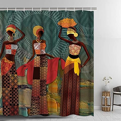 GOOESING African Women Shower Curtain Cover