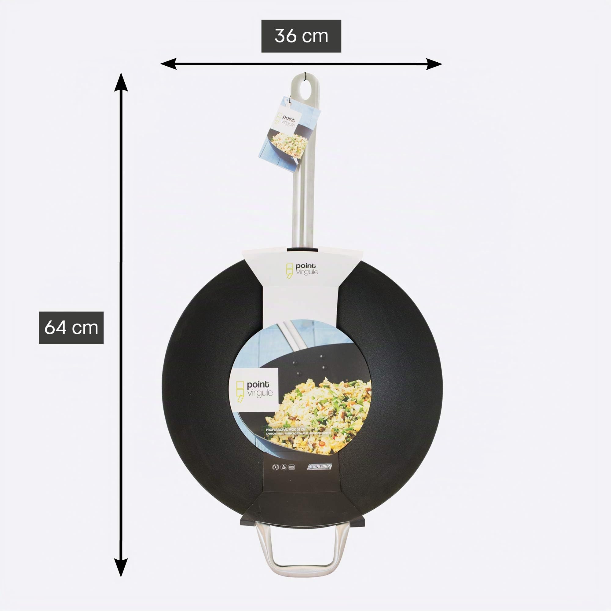 Point-Virgule PV-ASI-0085 Wok da 36 cm in accacio al Carbonio con Rivestimento Antiaderente Excalibur