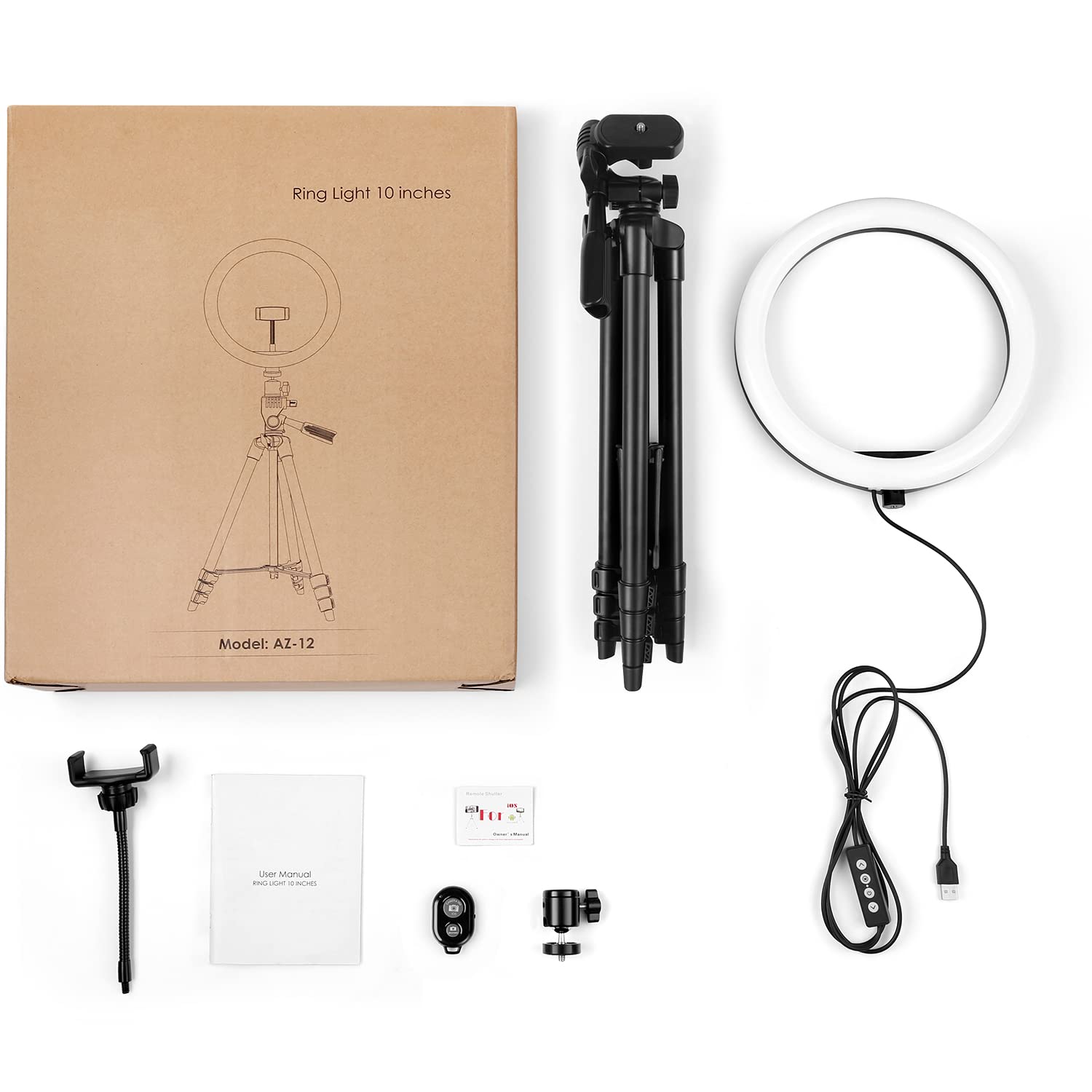 10" Ring Light, Luce Per Selfie Telecomando con Trepiedi per Cellulari, 3000k-5600k 3 Modalità e 10 Luminosità, Luce ad Anello USB per Tik Tok/Youtube/Trucco/Selfi