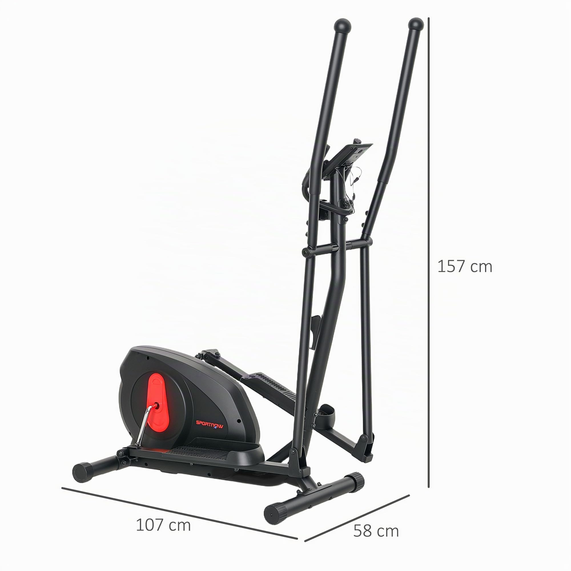 SPORTNOW Ellittica domestica ultra silenziosa, ellittica magnetica con 8 livelli di resistenza, cyclette con display a LED, sensore di pulsazioni, portabottiglie e ruote, nero