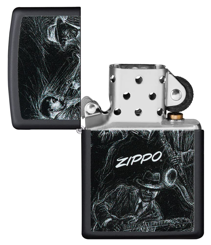 Zippo Briquet Tempête - Modèle Jazz Musicians - Finition Noire Mate avec Color Image - Rechargeable - Réutilisable - Design Coupe-Vent - Coffret Cadeau - Fabriqué aux États-Unis