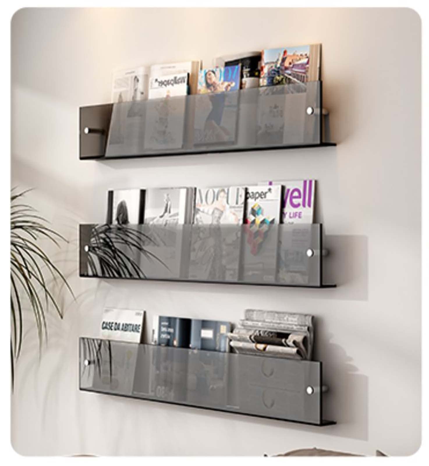 Mensole espositive in Acrilico Grigio, portariviste in Acrilico, mensole sospese da Parete, Lunghezza da 15,7 a 47,2 Pollici (80 cm)