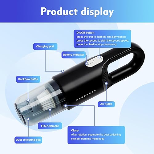 Miniatura 6 de Aspiradora inalámbrica de mano, ajuste de dos velocidades, recargable, ligera y portátil, adecuada para pisos, alfombras, limpieza de automóviles y