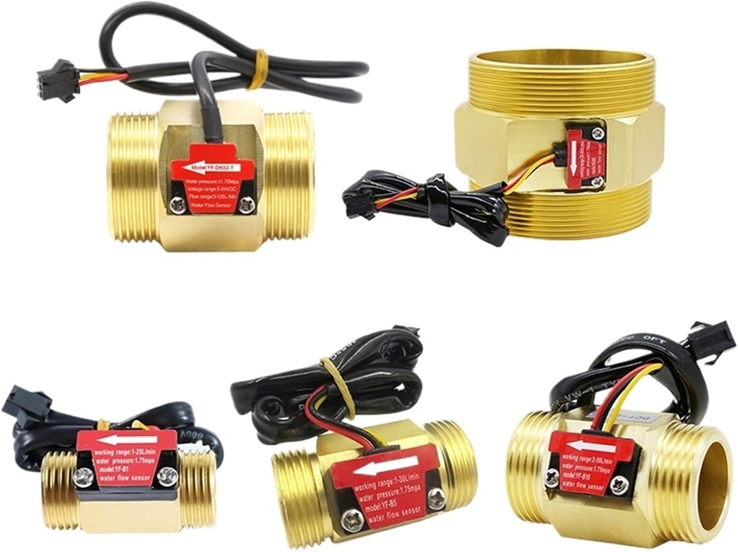 1Pcs DC3.5-24V Water Flow Sensor Brass Liquid Flowmeter Fluid Flow Sensor Switch 1.75MPa 1/2" 3/4" 1" 2" NPN Hall Flow Sensor Water(3/4")