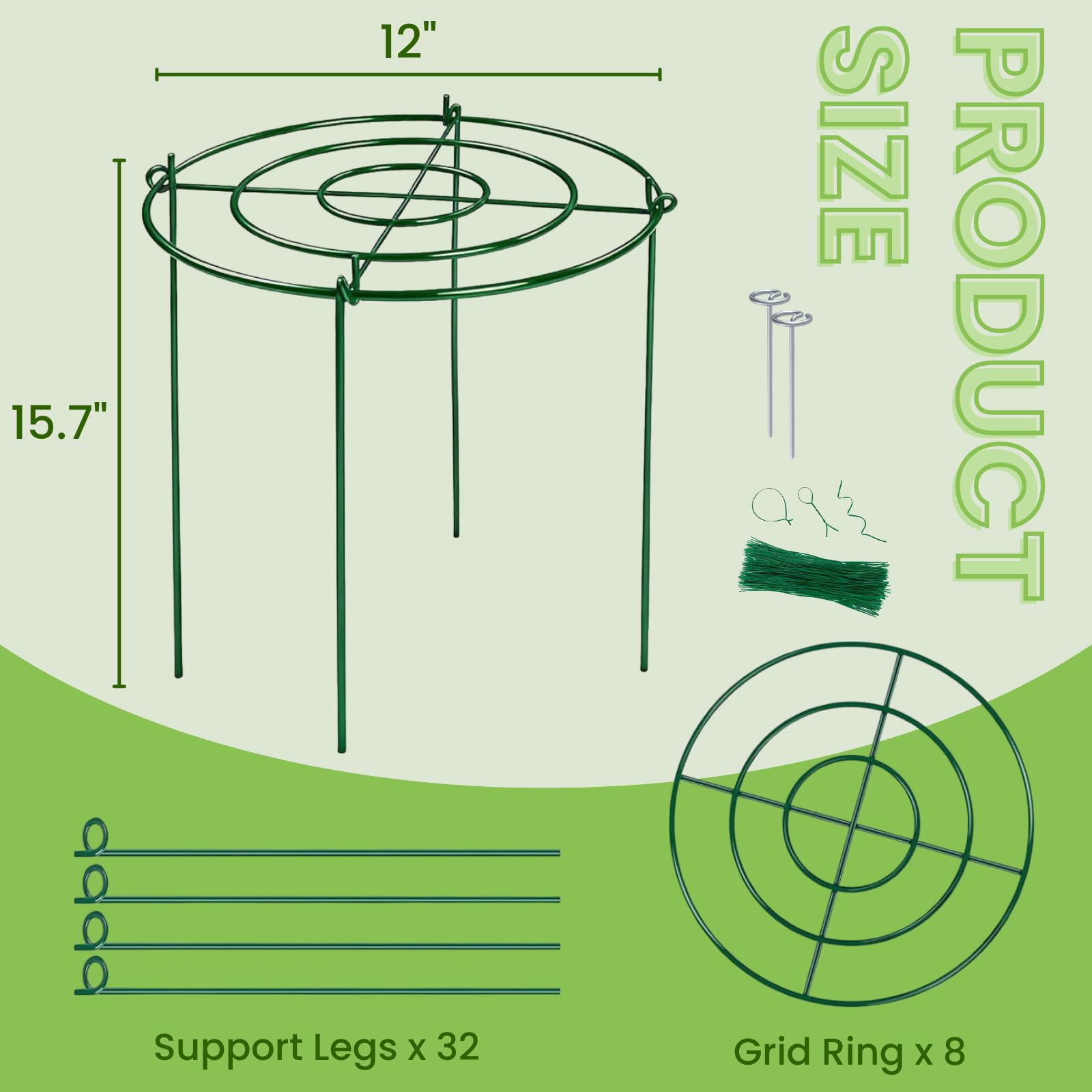 Lancisism Pfingstrosen-Käfige und Stützen – robuste Pflanzenstütze aus Metall für Outdoor-Pflanzen – Pflanzenstützrahmen für Rose, Tomaten, Hortensien, Salbei, Erdbeere, 30,5 cm D x 40,6 cm H, 8 Stück