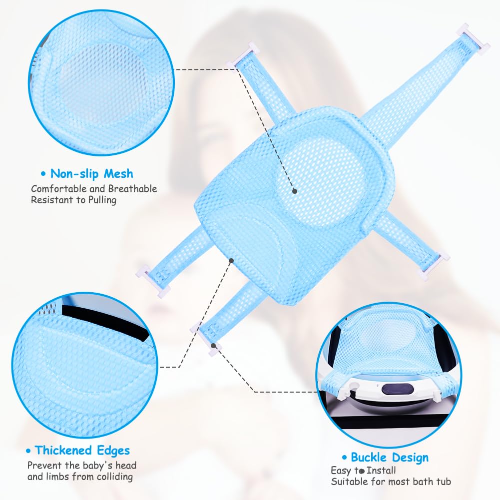 Aolso Cuscino Bagnetto Neonato, Galleggiante Tappetino da Bagno Per Bambini, Riduttore Vaschetta Bagnetto Confortevole, Supporto Pieghevole Per Vasca da Bagno (Azzurro)