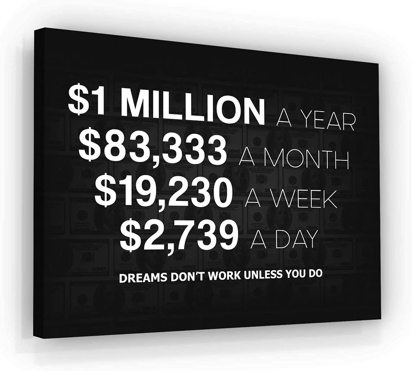 1 Million Dollars A Year Office Decor Wall Art Motivational Canvas Print Inspirational Success Entrepreneur Motivation Sign Millionaire Goal Money Talks (5"x7" / 8"x8" In)