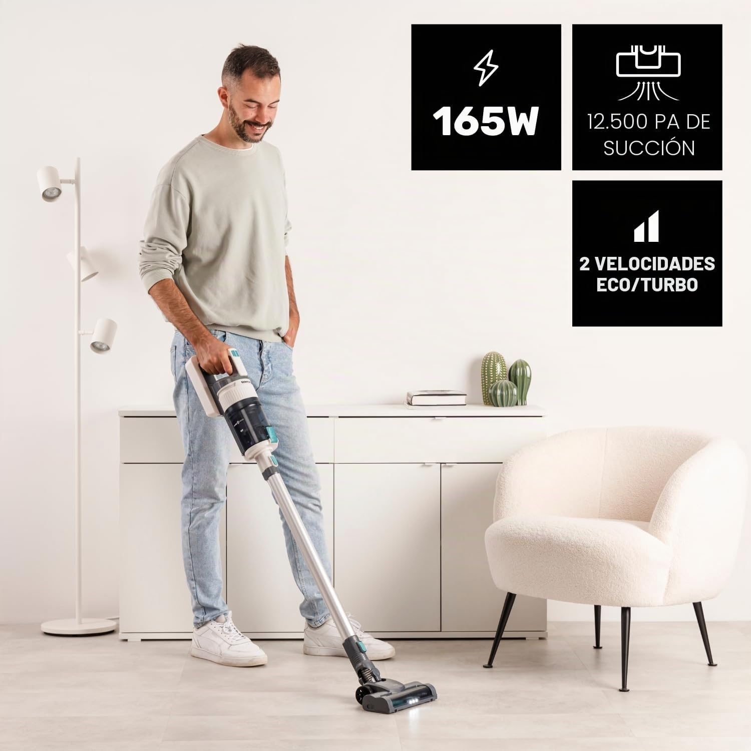 Taurus – Aspirador Sin Cable Nimbus Pure | Potente Succión | Autonomía 70 min | Todo Tipo de Superficies | Ultraligero | Filtro HEPA | 2 cepillos | Luz LED | Eco/Turbo | Accesorios