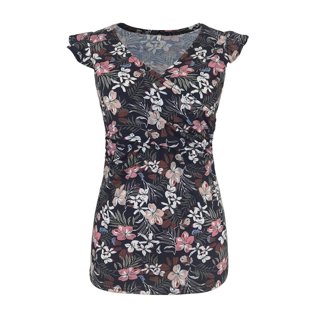 Generisch Haut noir pour femmes courtes imprimées rayures col en V manches noix pour femmes enceintes chemisiers de maternité paillettes vêtements femmes