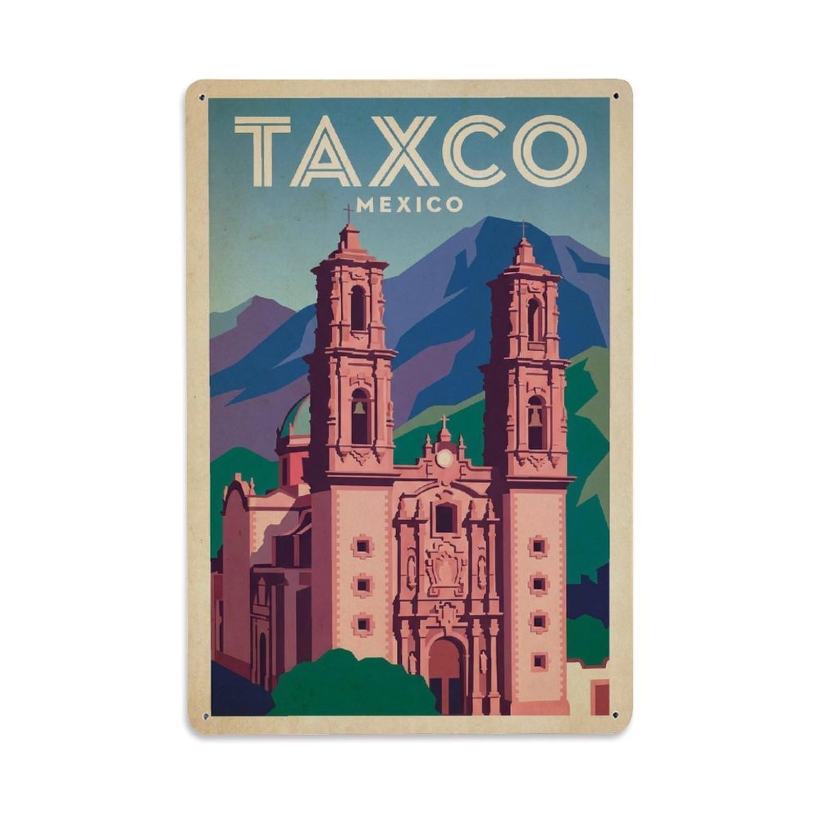 Xanthor Style Vintage Travel Mexico Taxco Metal Tin Sign