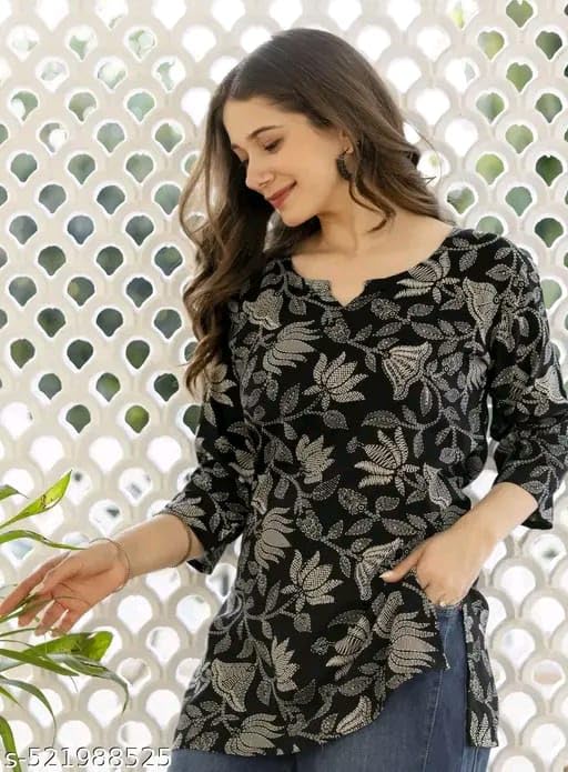 Image of SIROTA Rayon Short Top for Women | Tunic for Jeans | Western Short Kurti | Stylish Straight Ladies Kurta | Ethnic Kurta for Girls