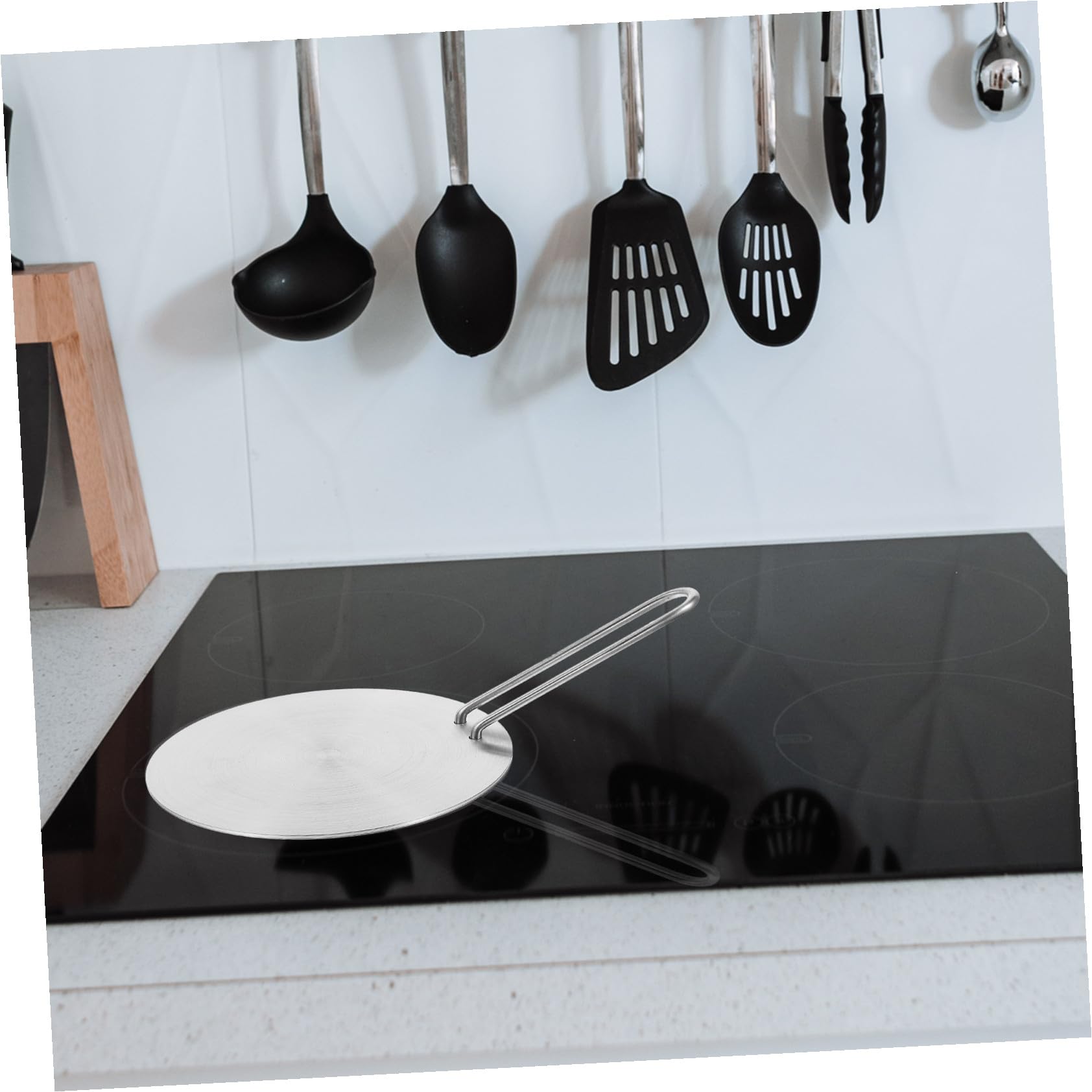 Housoutil Difusor de Calor para Placa de Inducción de Cocina, Adaptador Multifuncional de Acero Inoxidable de 18 CM Mango Extraíble, Adecuado para Sartenes y Cafeteras en Cocinas Eléctricas