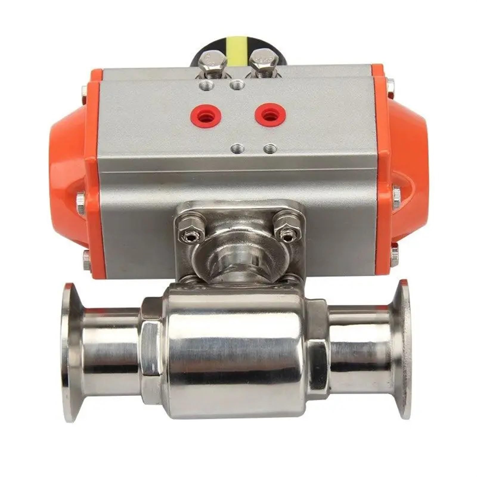 SWEWDSQG 51mm 304 Stainless Steel Pneumatic Sanitary Ball Valve Two piece Tri Clamp Ferrule Double Acting Cylinder Ball Valve(L Type)
