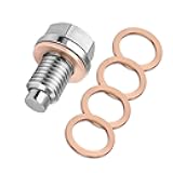 M14x1.5 Magnetic Oil Drain Plug, Magnetic Stainless Steel Oil Pan Drain Nut Bolt with 5PCS Copper Crush Washer Anti Leakage, Universal Leak-proof Replacement,Fits Most Cars,Motorcycles,Boats