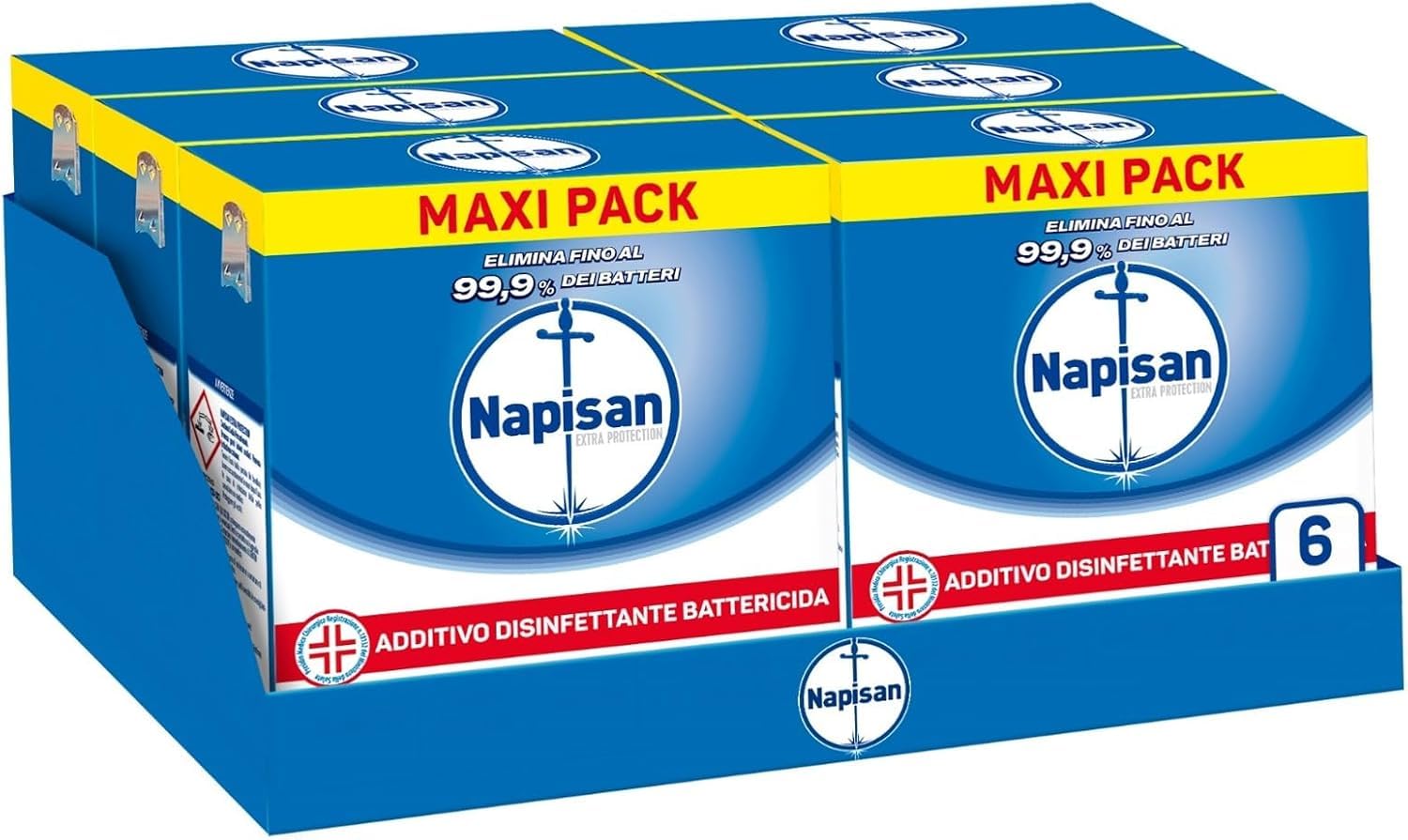 Napisan Extra Protection Additivo Lavatrice, Additivo Disinfettante Lavatrice in Polvere Battericida, 6 Confezioni da 1100gr di Additivo in Polvere Lavatrice
