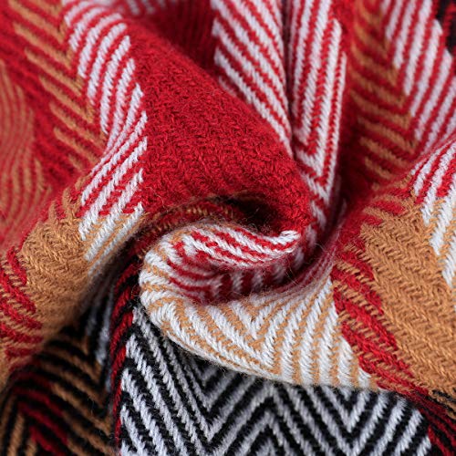 Genovega Women Plaid Infinity Scarf For Winter Fall, Beige Black Maroon Burgundy Thick Warm Soft Wool Feel, Fuzzy Knit #TOP3