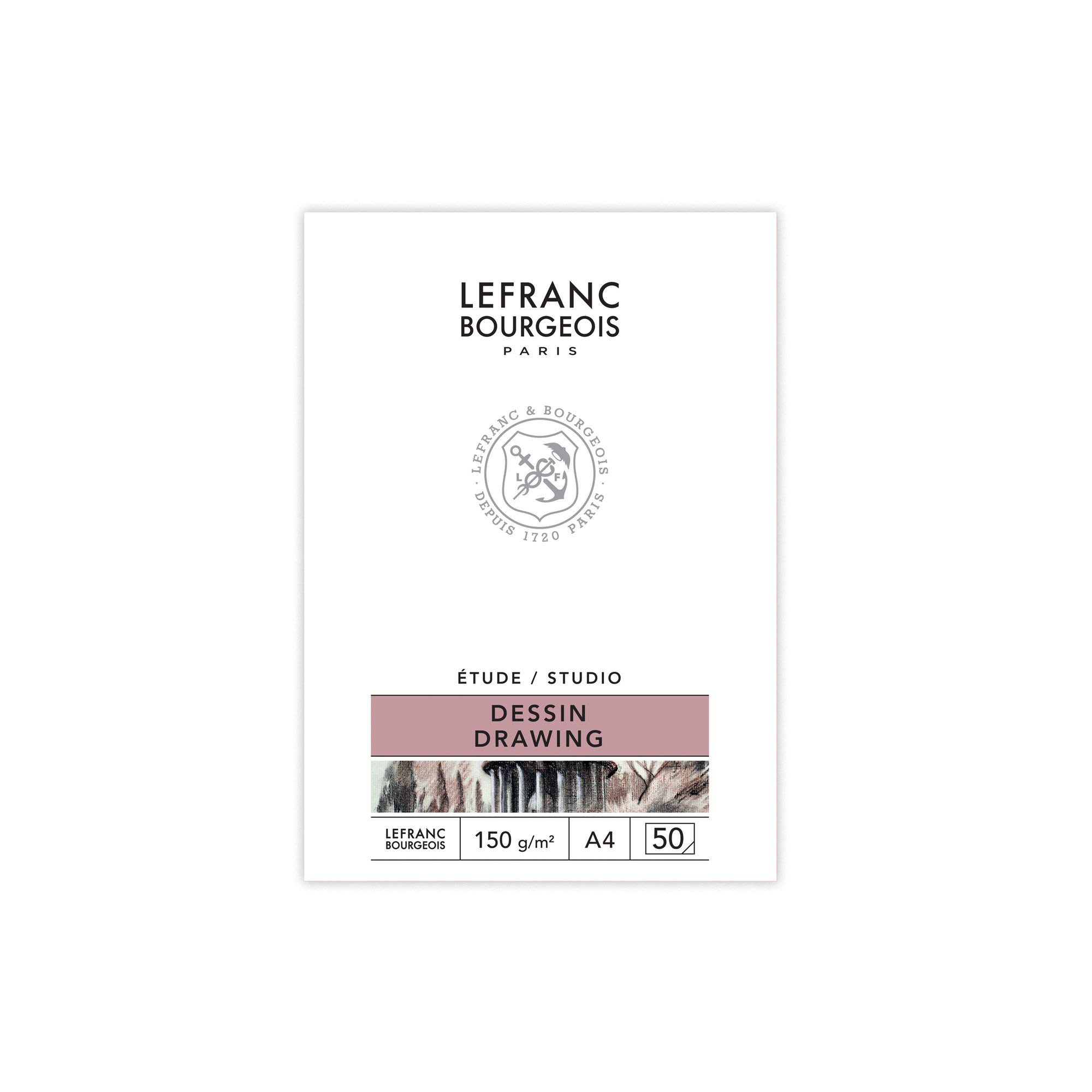 Lefranc Bourgeois 301334 Studio blok rysunkowy, 50 arkuszy - A4, oprawiony, 150 g/m², drobnoziarnista powierzchnia do rysowania ołówkami, kredą, węglem i innymi technikami suchymi