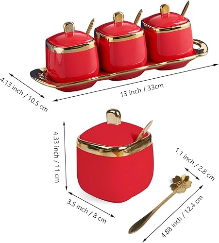 Miniatura 6 de Fvstar Juego de cuencos de cerámica para azúcar recipientes de sal tarro de condimentos ollas de porcelana para especias cajas de pimienta con tapas