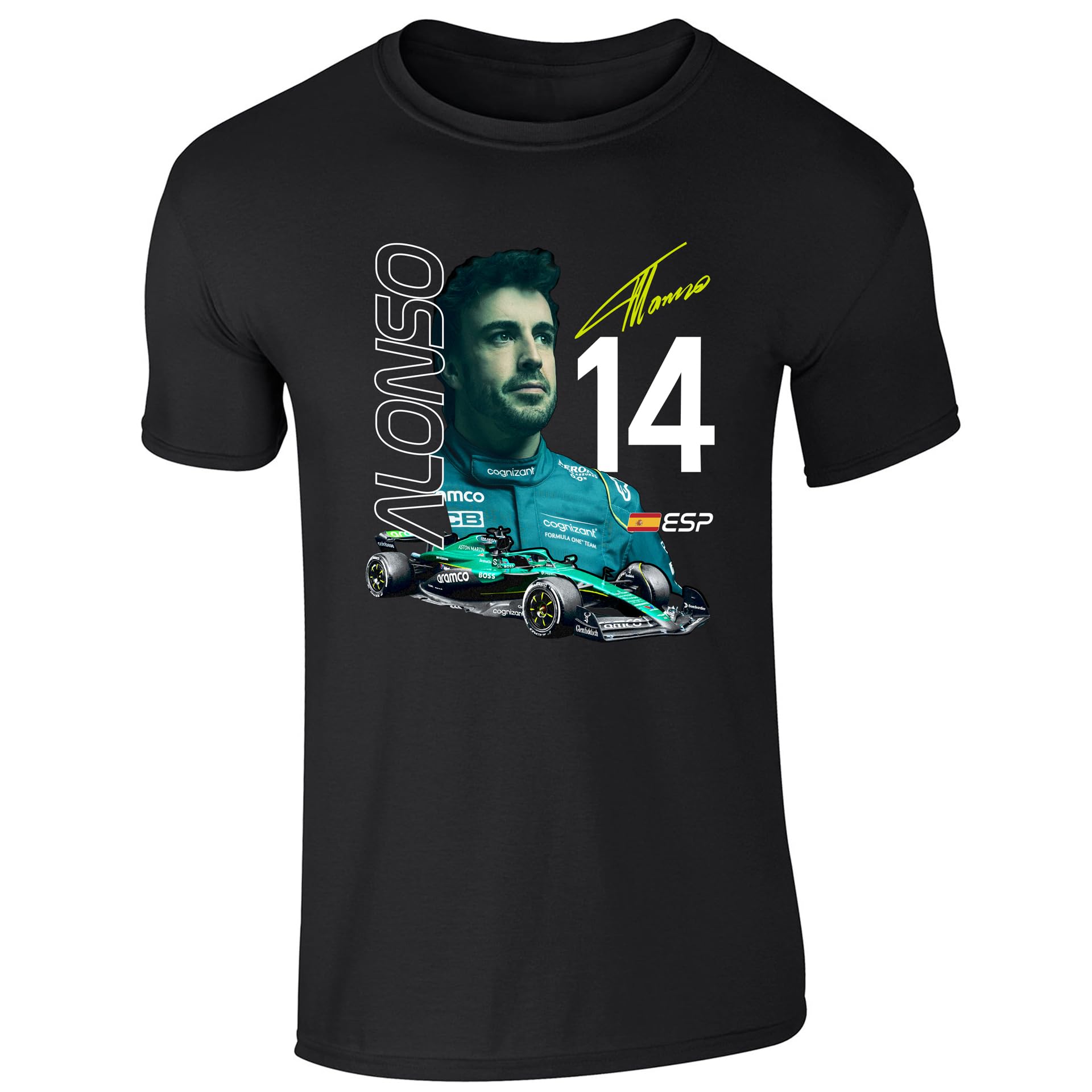 Partisan Alonso F1 T-Shirt - Adult (UK, Alpha, XXL, Regular, Regular, Black)
