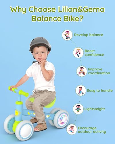 Miniatura 8 de Lilian&Gema Colorful Lighting - Bicicleta de equilibrio para bebés de 1 año, bicicleta de equilibrio para niños de 12 a 24 meses, sin pedales, 4