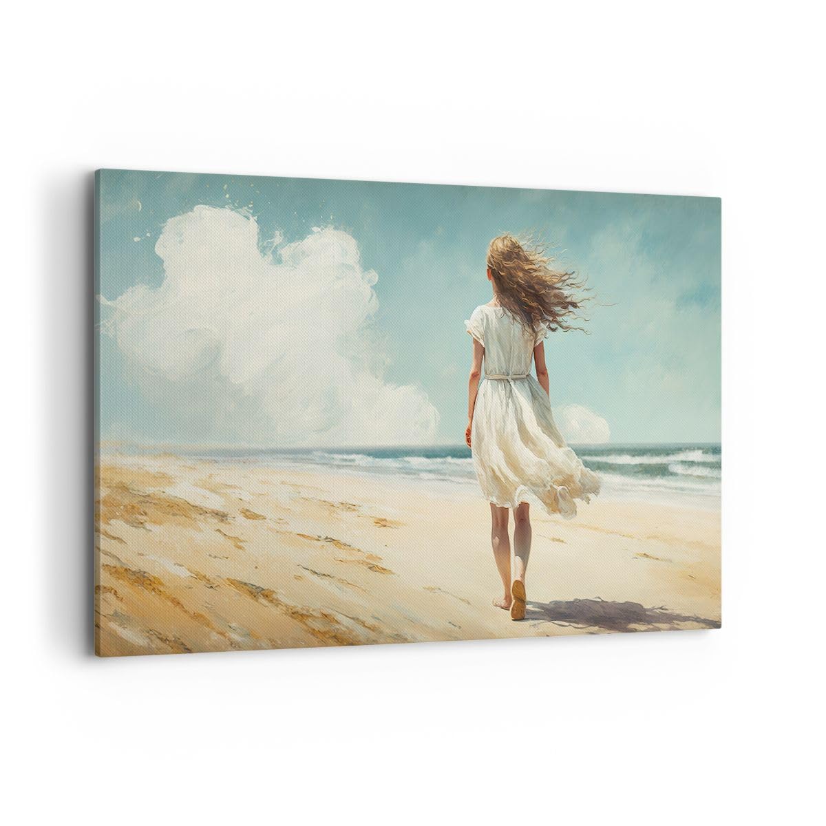 Cuadros Decoracion Salon Chica Playa Caminar Lienzos decorativos 120x80cm Cuadro Sobre Lienzo Moderno Dormitorio Cocina Cuadros Pared Imágenes Wall Art Prints Decor Canvas Grande XXL AA120x80-6014 | Chica Playa Caminar Cuadro Decorativo XXL 1 pieza Sala d