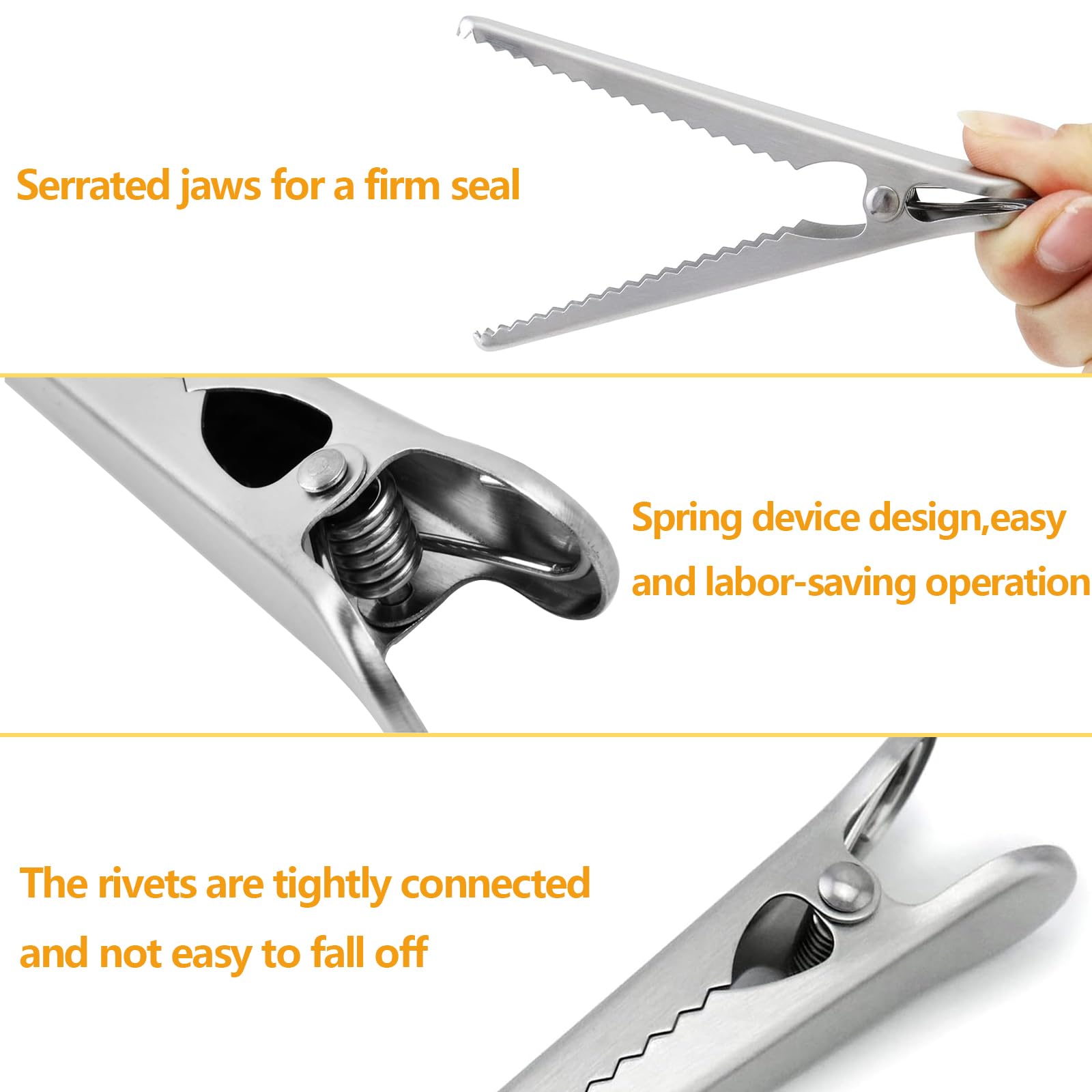 12 Stück Edelstahl Verschlussklammern 78mm - Für Lebensmittelbeutel & Tüten