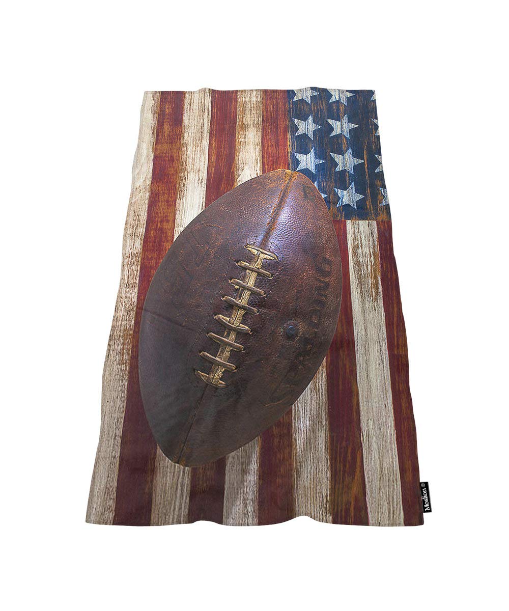 Moslion Comfy Bath Towels Vintage Style American Football on American Flag Pattern Soft Bathing/Beach/Camping Towel for Women Men Girls Boys Large Size 64x32 Inches