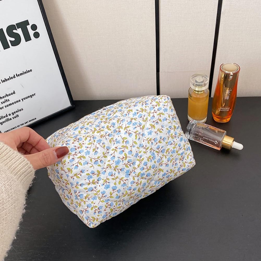 Aucuu Bolsa de cosméticos de Viaje, Bolsa de Maquillaje para Mujer, Bolsa de Aseo Acolchada para Mujer, Bolsa de cosméticos de Gran Capacidad, Bolsa de Maquillaje de algodón con Estampado Floral