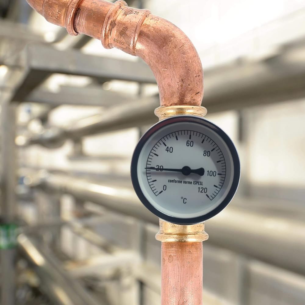 Schläfer 0930171 | Thermomètre à contact bimétallique pour tuyaux avec clip Ressort bimétallique en acier inoxydable, diamètre du boîtier 63 mm échelle 0-120 °C.