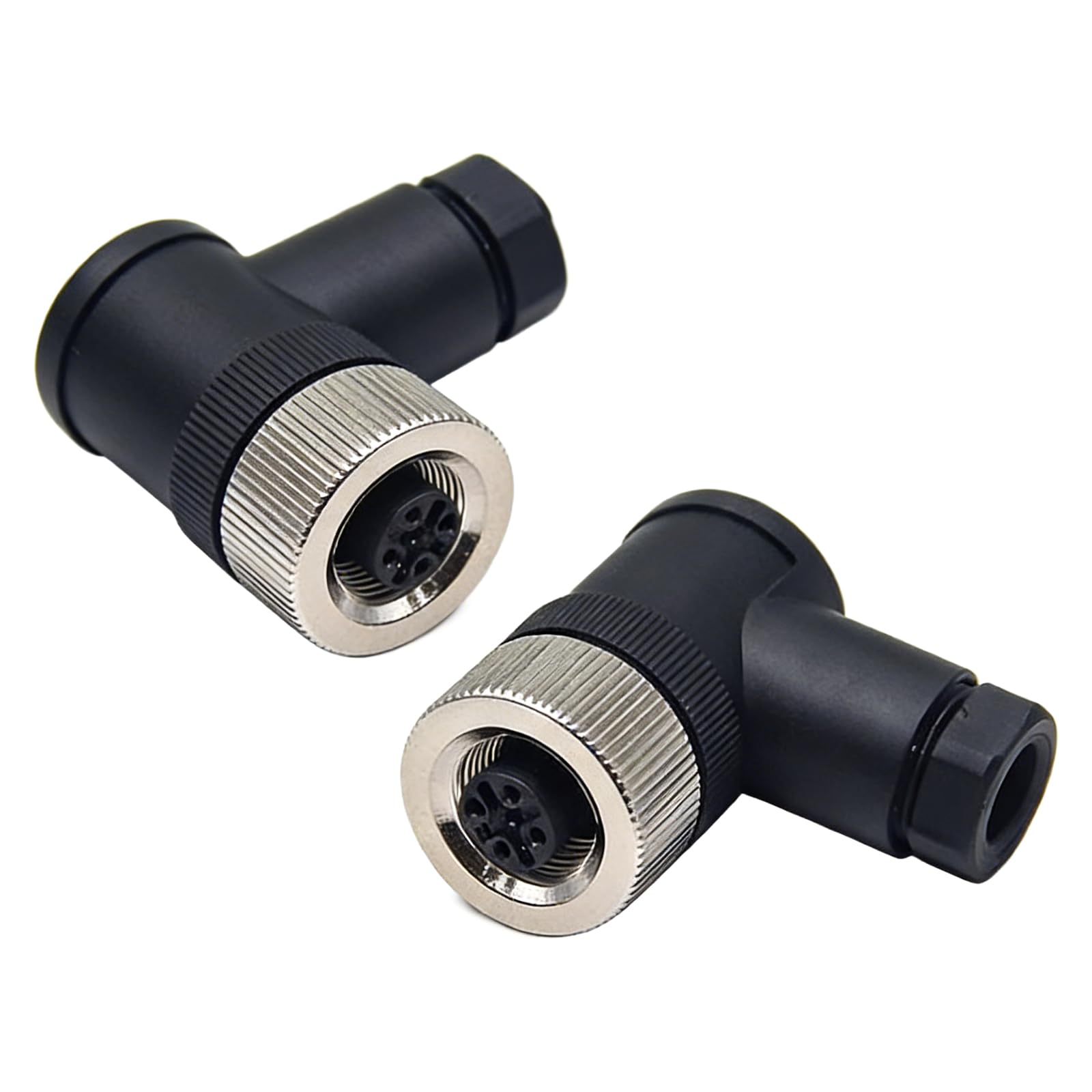 2 Pcs M12 Connector 4 Pin Wiring A Code Shiled Right Angle Female Plug Screw-Joint Unshielded Waterproof, Field Assembly Wireable Connector