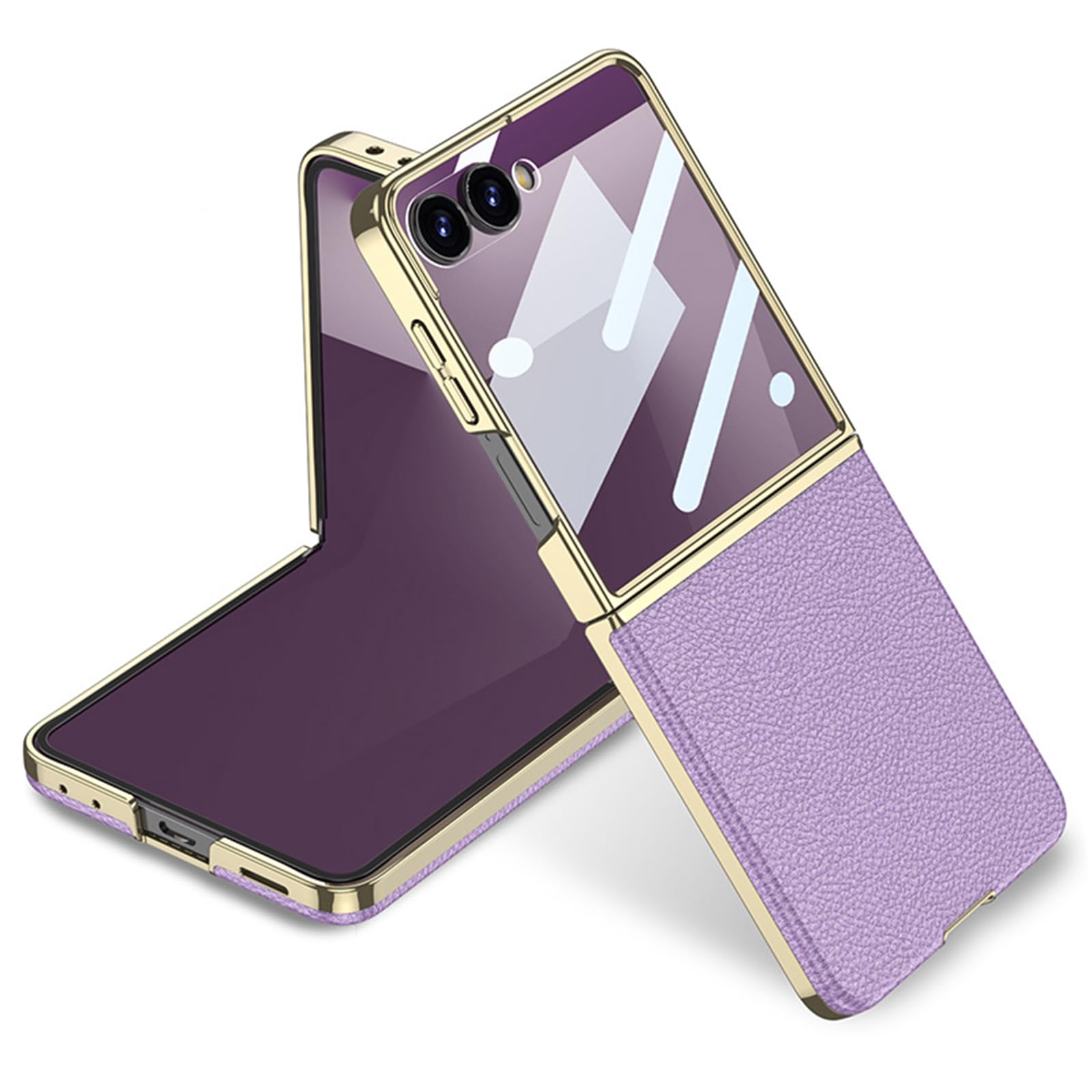 Étui pour Samsung Galaxy Z Flip 7, Luxe Electroplated Housse en Cuir Screen Protection Anti-Rayures Coque,Violet,Flip 7