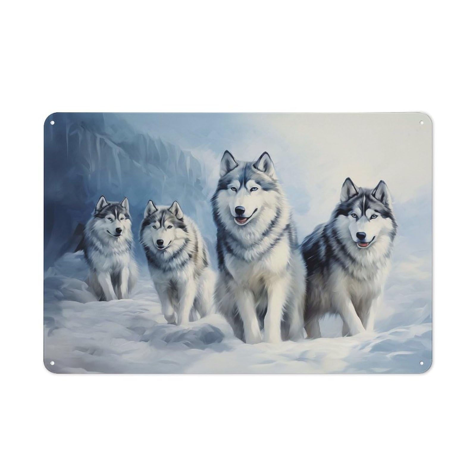 Siberian Husky Pack 2 Country Metal Wall Decor 20x30cm, Decorative Tin Sign for Farmhouse Kitchen, Pantry Or Dining Area
