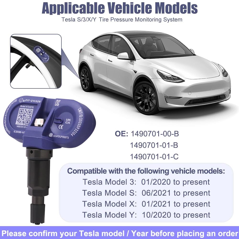 Sensor Presión de Neumáticos Bluetooth(BLE) para Tesla,Sensor de Neumáticos TPMS Sistema Monitoreo Presión Neumáticos para modelos Tesla Producidos después Diciembre 2020,Sensor reemplazo OEM(4)