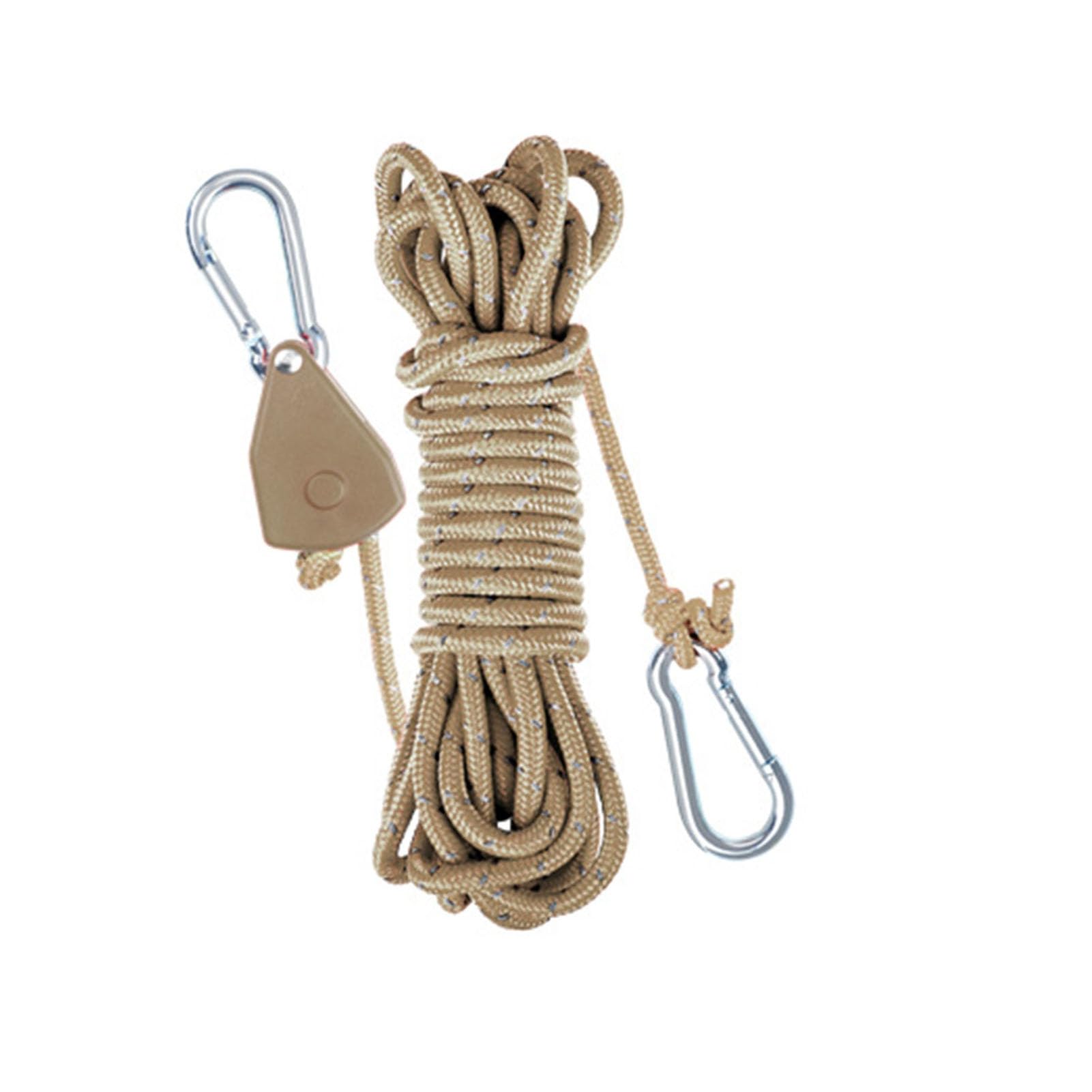 anwhriet Tent Guy Rope with Pulley Tensioner, 3m Reflective Heavy Duty Nylon Wind Rope with Self-Locking Adjuster, Camping Tent Cord Tightener with Carabiner for Canopy, Gazebo, Hiking Khaki