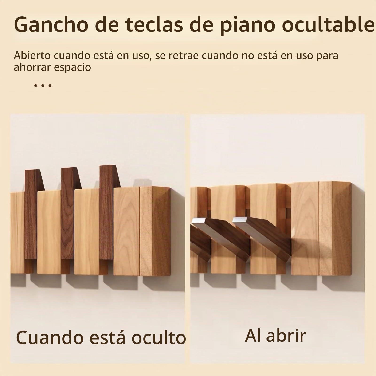 Perchero Pared Haya Ganchos Abatibles Piano, Compacto Multiuso para Abrigos | Ahorro de Espacio, Diseño Decorativo, para Entrada, Dormitorio, Baño, Armario Doméstico, para Abrigos(Brown,8 hooks)